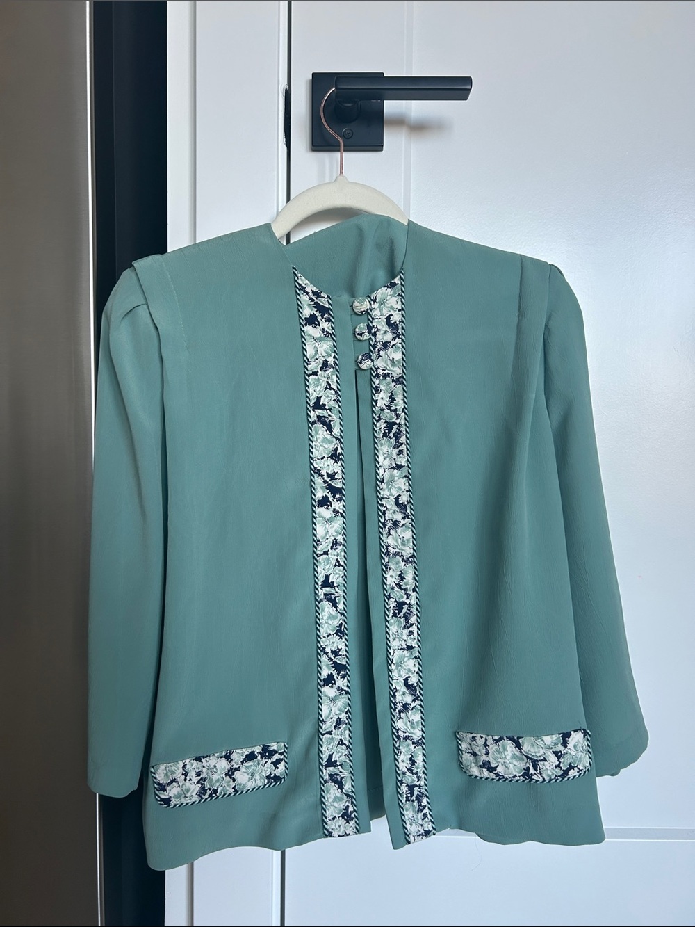 Vintage Teal Embellished Open-Front Women's top